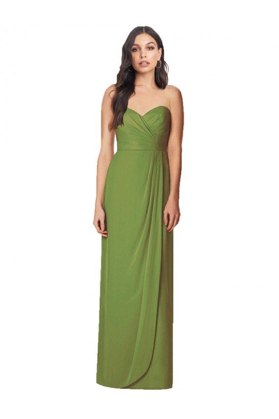Outlet Side Front Slit Draped Strapless Chiffon Bridesmaid Dress