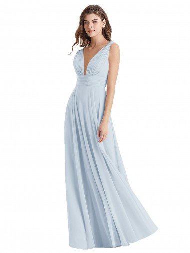 Outlet Plunge Deep V-Neckline Low Back Chiffon Bridesmaid Ress