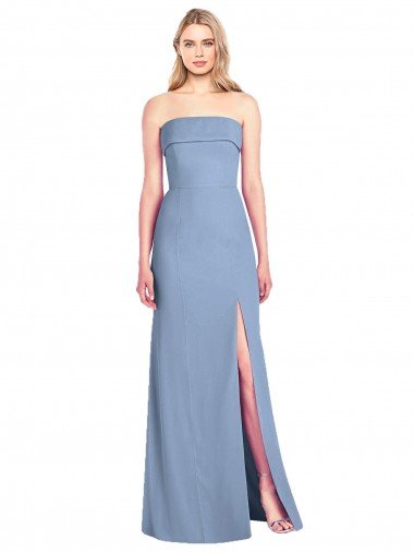Outlet Trumpet Full Length Strapless Chiffon Bridesmaid Dress with Slit