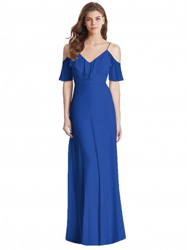 Outlet Ruffled Cold-Shoulder Chiffon Maxi Bridesmaid Dress