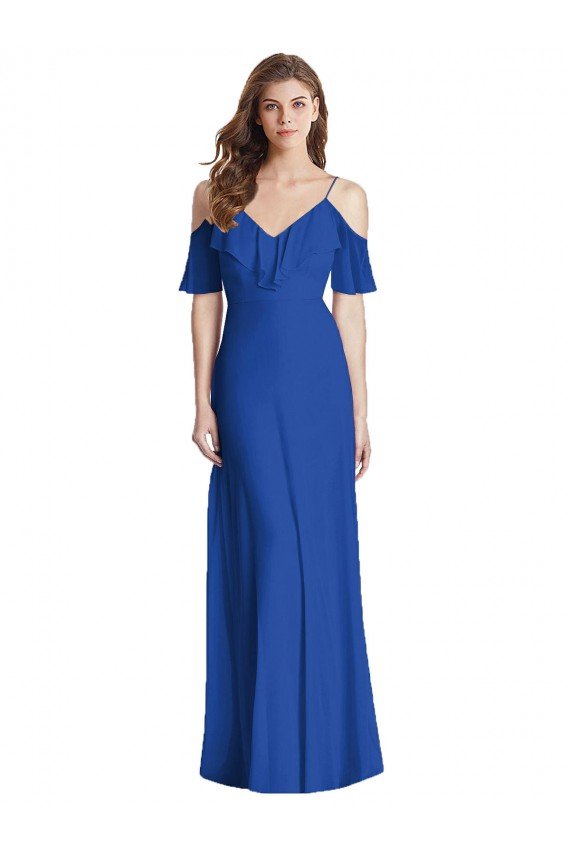 Outlet Ruffled Cold-Shoulder Chiffon Maxi Bridesmaid Dress