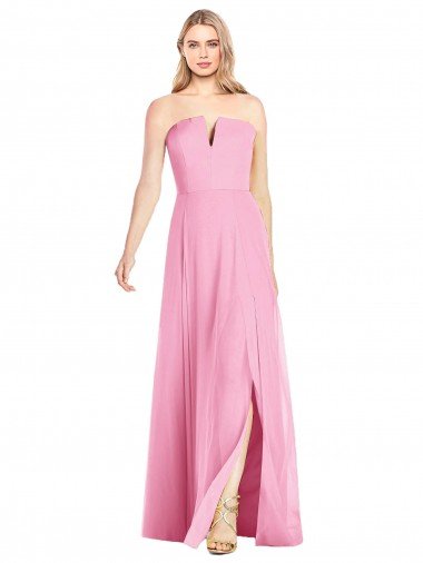 Outlet Strapless Notch Chiffon Maxi Bridesmaid Dress