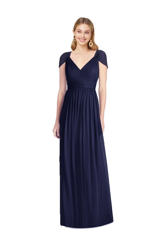 Outlet V-Neck Cap Sleeves Sheer Back Chiffon Bridesmaid Dress
