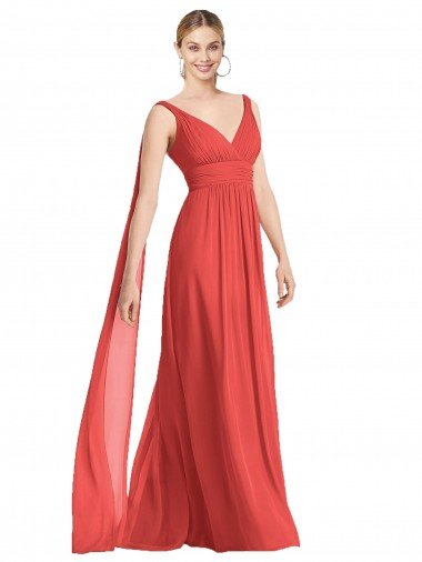 Outlet Full-Length V-Neck Chiffon Bridesmaid Dress Streamers Back