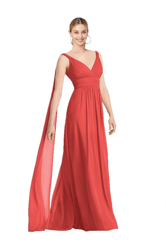 Outlet Full-Length V-Neck Chiffon Bridesmaid Dress Streamers Back