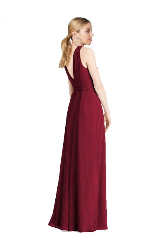 Outlet Plunging V-Back Long Full Length Chiffon Bridesmaid Dress