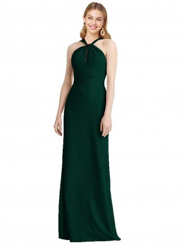 Outlet Sleek Full-Length Twist Halter Chiffon Bridesmaid Dress