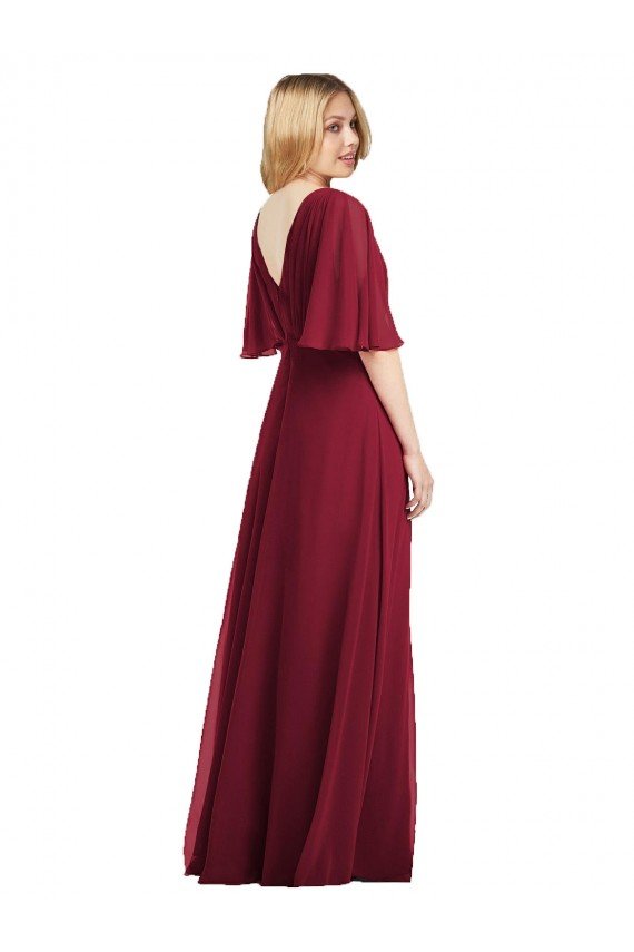 Outlet Full Length Lux Chiffon Flutter Sleeves Bridesmaid Dress