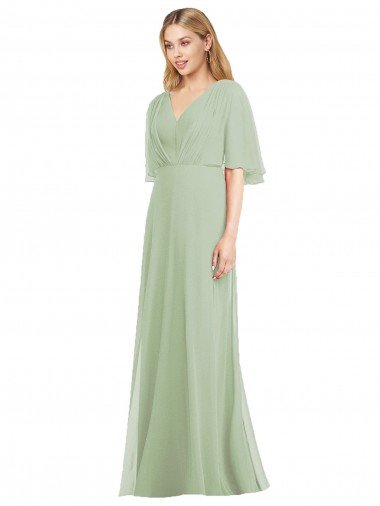 Outlet Full Length Lux Chiffon Flutter Sleeves Bridesmaid Dress