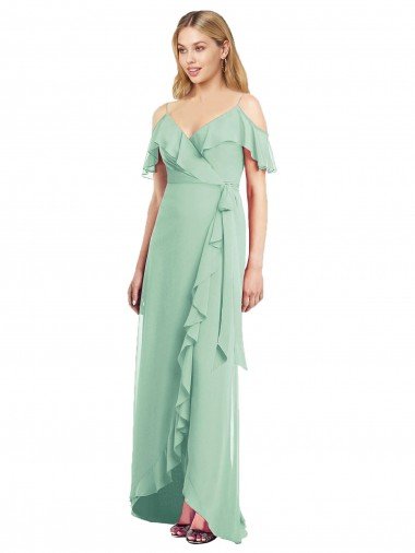 Outlet High Low Off the Shoulder Wrap Chiffon Bridesmaid Dress 