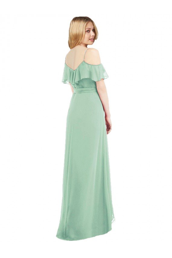 Outlet High Low Off the Shoulder Wrap Chiffon Bridesmaid Dress 
