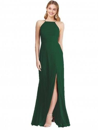 Outlet High-Neck Maxi Bridesmaid Dress with Front Slit