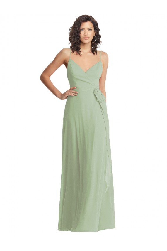 Outlet V-Neck Low Back Maxi Formal Wrap Chiffon Bridesmaid Dress