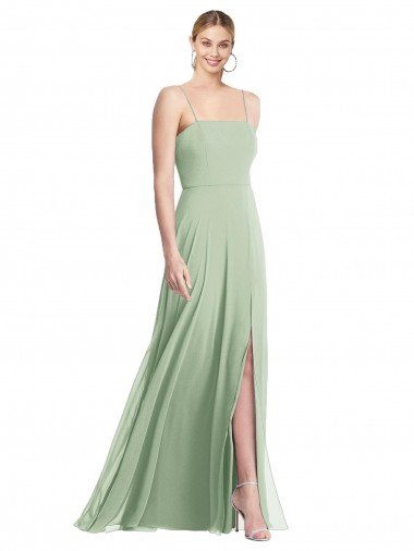 Outlet Sleek Spaghetti Straps Low Back Square Neck Maxi Formal Chiffon Bridesmaid Dress