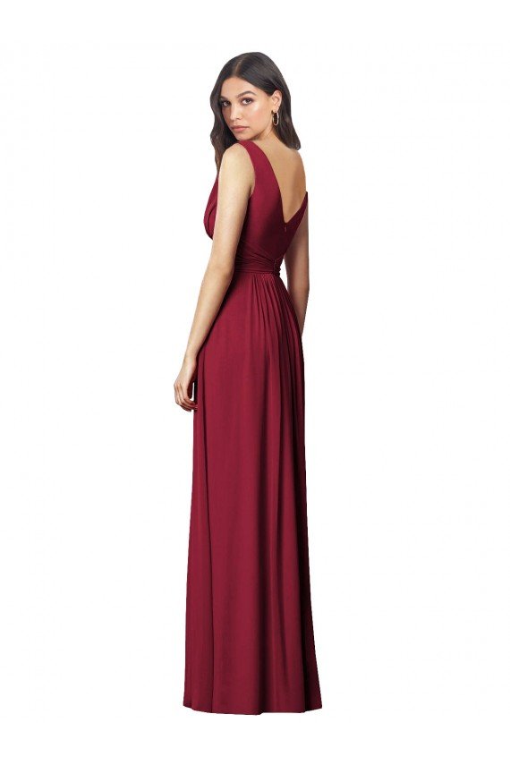 Outlet Draped V-Neck Shirred Chiffon Maxi Bridesmaid Dress