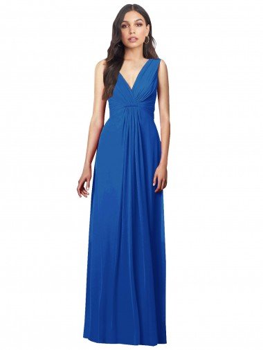 Outlet Draped V-Neck Shirred Chiffon Maxi Bridesmaid Dress