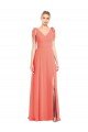 Outlet Full Length Bow-Shoulder V-Back Chiffon Bridesmaid Dress with Front Slit