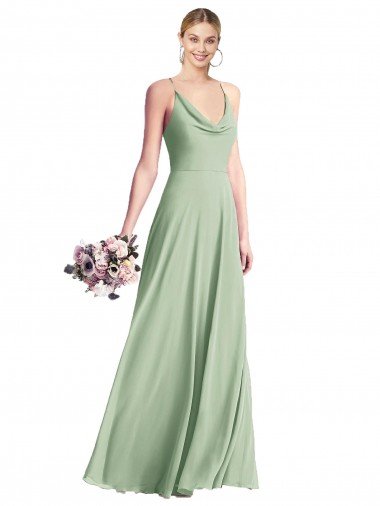 Outlet Cowl Neck Criss Cross Back Chiffon Maxi Bridesmaid Dress