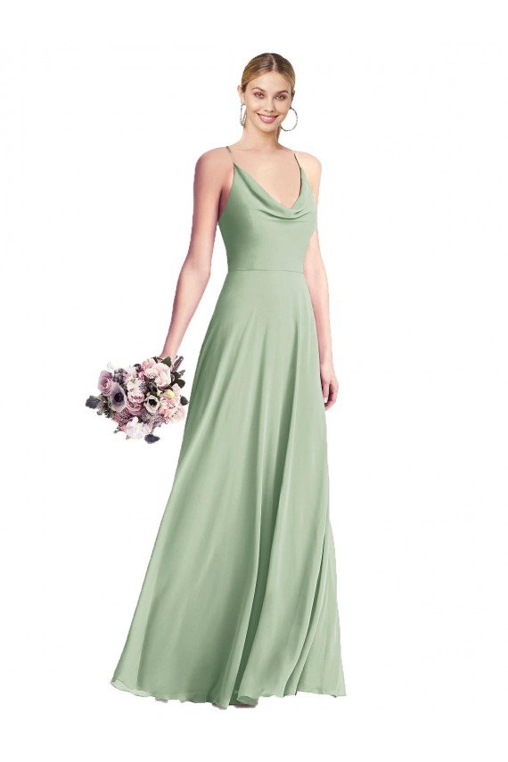 Outlet Cowl Neck Criss Cross Back Chiffon Maxi Bridesmaid Dress