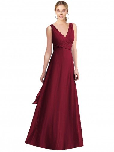 Outlet Sleeveless V-Neck Chiffon Wrap Bridesmaid Dress