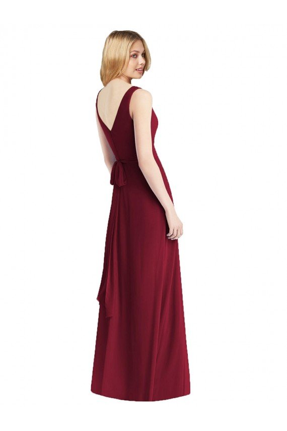 Outlet Sleeveless V-Neck Chiffon Wrap Bridesmaid Dress
