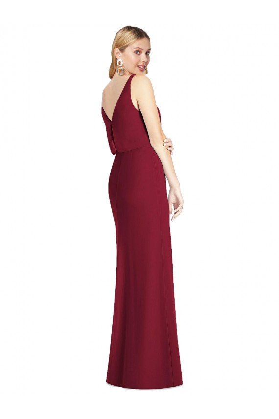 Outlet Blouson Bodice Chiffon Bridesmaid Dress with Front Slit