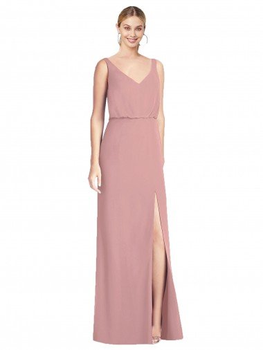 Outlet Blouson Bodice Chiffon Bridesmaid Dress with Front Slit