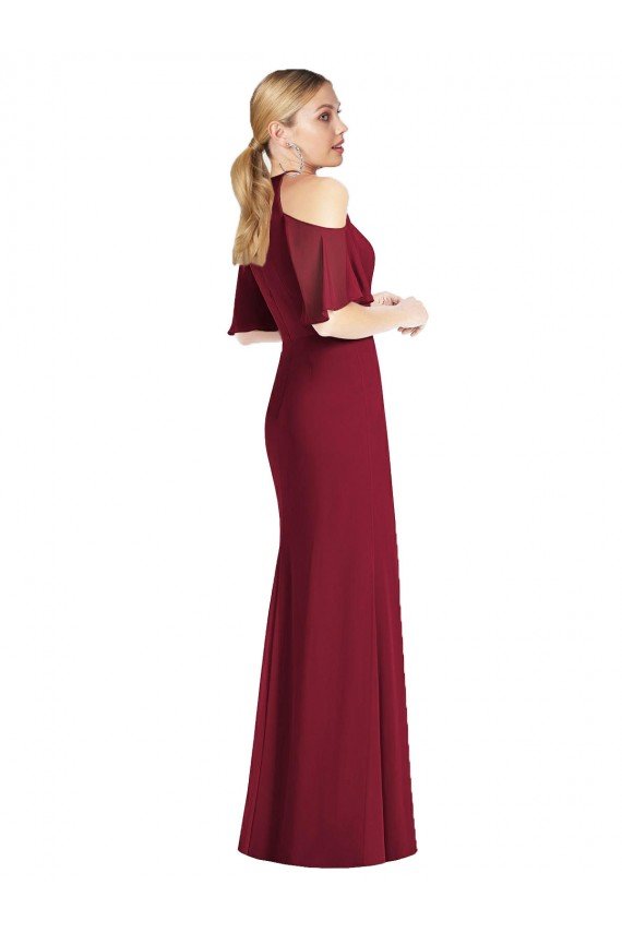 Outlet Ruffle Cold-Shoulder Mermaid Chiffon Maxi Bridesmaid Dress