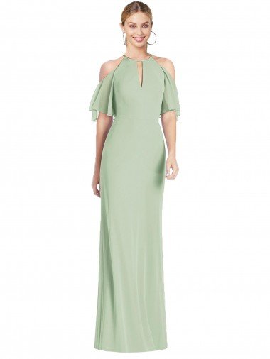 Outlet Ruffle Cold-Shoulder Mermaid Chiffon Maxi Bridesmaid Dress