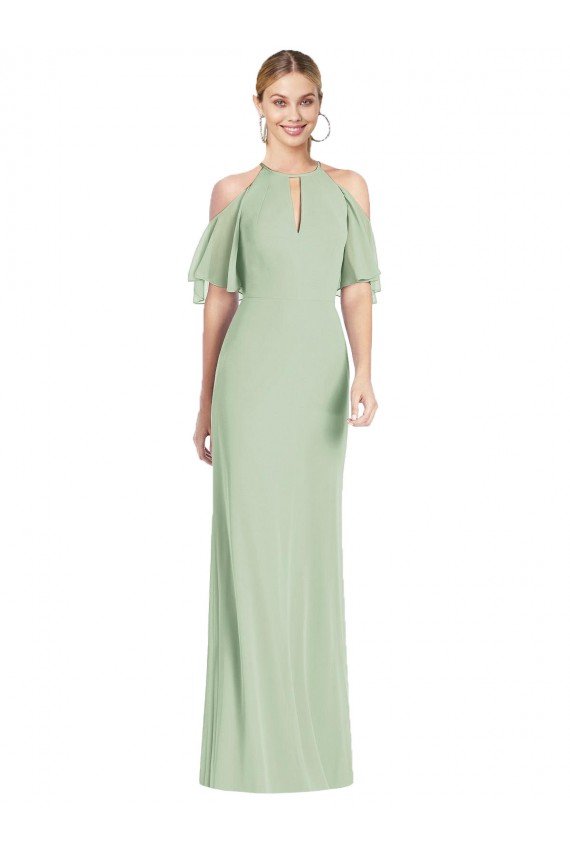 Outlet Ruffle Cold-Shoulder Mermaid Chiffon Maxi Bridesmaid Dress