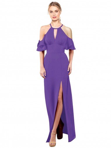 Outlet Slim A-Line Chiffon Bridesmaid Dress with Off The Shoulder Ruffle Sleeves