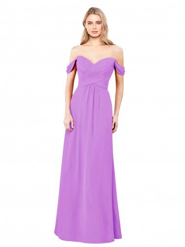Outlet Off The Shoulder Draped Sleeves A-Line Chiffon Bridesmaid Dress