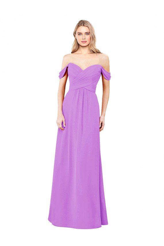 Outlet Off The Shoulder Draped Sleeves A-Line Chiffon Bridesmaid Dress