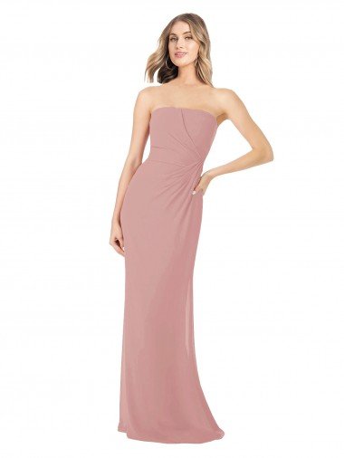 Outlet Draped Strapless Sheath Long Chiffon Bridesmaid Dress