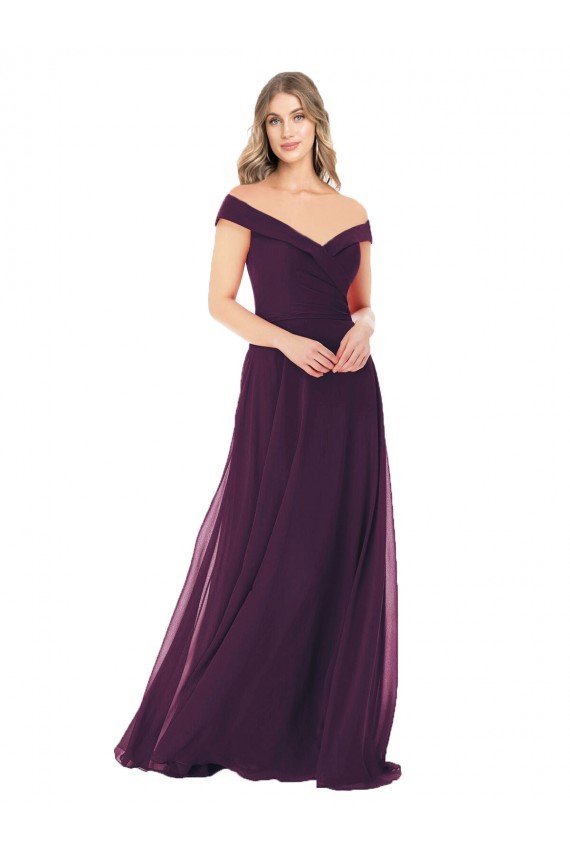 Outlet Classic Off the Shoulder Draped Chiffon Bridesmaid Dress