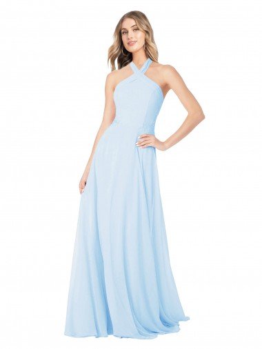 Outlet Criss Cross High Neck Halter Chiffon Bridesmaid Dress