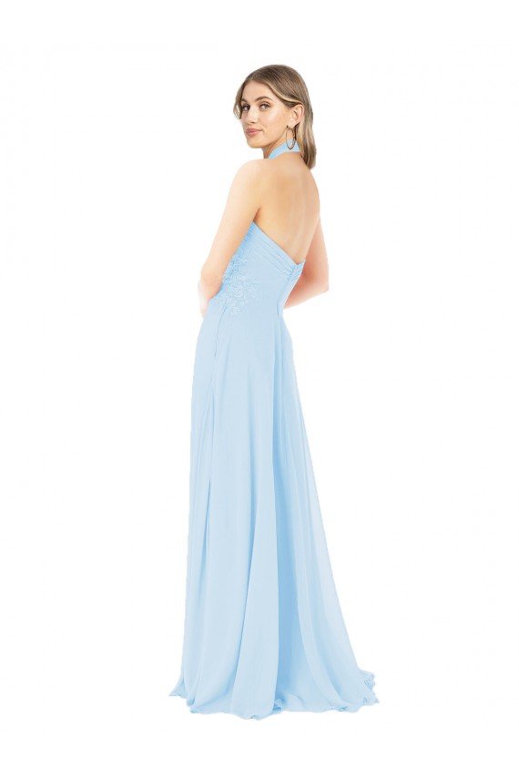 Outlet Criss Cross High Neck Halter Chiffon Bridesmaid Dress
