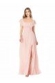 Outlet Flutter Cap Sleeves Square Neck Ruffle Chiffon Bridesmaid Dress with Pockets