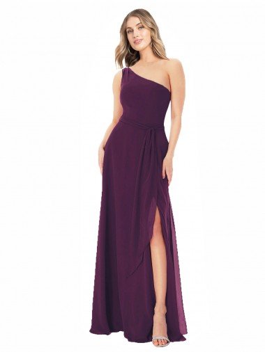 Outlet One Shoulder Chiffon Bridesmaid Dress with Tie Belt