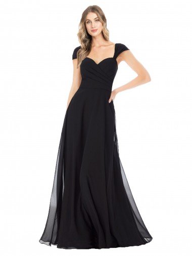 Outlet Sweetheart Cap Sleeves Chiffon Bridesmaid Dress