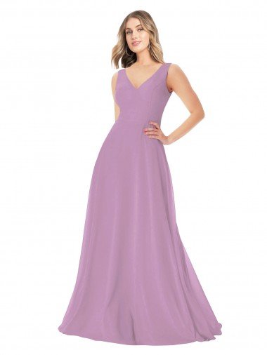 Outlet Simple Chiffon V-Neck Bridesmaid Dress with Draped V-Back