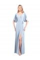 Outlet V-Neckline and Cascading Flutter Sleeves Chiffon Bridesmaid Dress with Front Slit