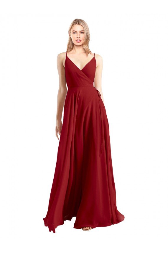 Outlet A-Line Spaghetti Straps V-Neckline Chiffon Bridesmaid Dress Open Back