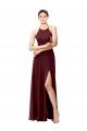 Outlet Slim Long High Halter Neck Chiffon Bridesmaid Dress with High Side Slit