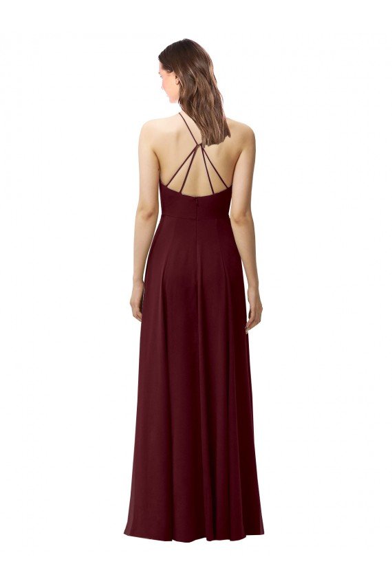 Outlet Slim Long High Halter Neck Chiffon Bridesmaid Dress with High Side Slit