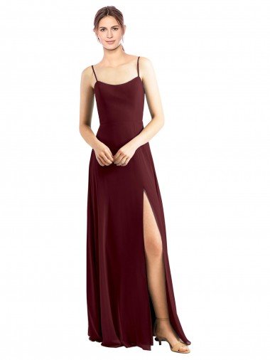 Outlet Sleek Fit and Flare Long Scoop Neck Chiffon Bridesmaid Dress with High Side Slit