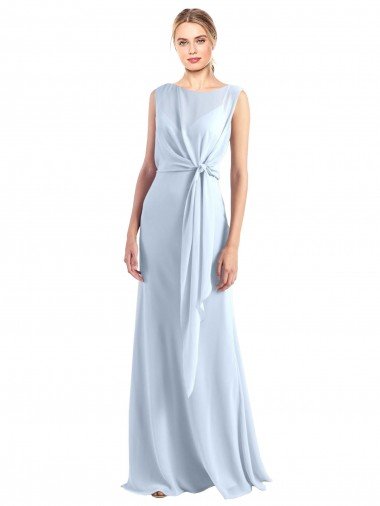 Outlet Illusion Boat Neck Long Full Length Chiffon Bridesmaid Dress with Keyhole Back