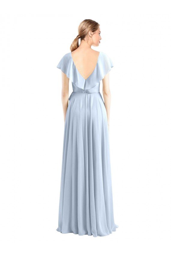 Outlet V-Neck A-Line Flutter Sleeves Long Chiffon Wrap Style Bridesmaid Dress