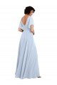 Outlet Split Flutter Sleeves V-Neck Chiffon Bridesmaid Dress with Open V-Back