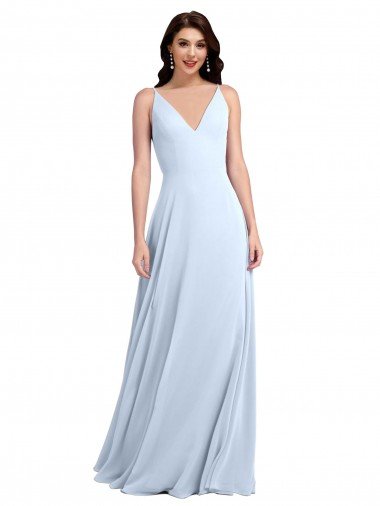 Outlet Long Floor Length V-Neck Chiffon Bridesmaid Dress with Keyhole Back